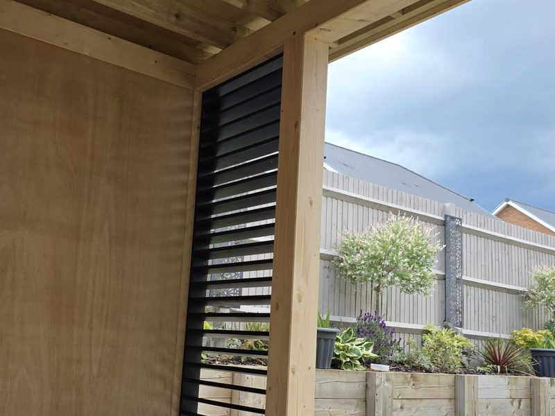 Timber garden room screen and cedar frame detail